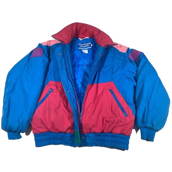 Vintage Op Ocean Pacific Puffer Jacket Medium 80s Blue & Pink Winter Ski Surf - Picture 2 of 12